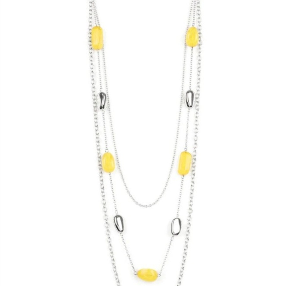 Paparazzi Silver and Yellow Layered Necklace Vacay Mode Fashion Jewelry